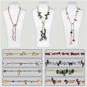 Glass/mother of pearl necklace. Various assorted minerals