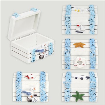 Caja madera blanca. Arena azul. Surtidos. 7,5x5x4,5cm