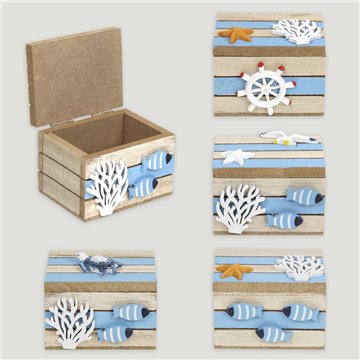 Caja madera náutica. Modelo Rayas. Surtidos. 7,5x5x5,5cm