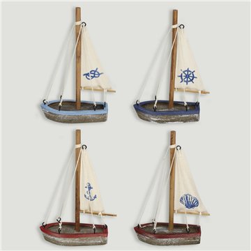 Barquito madera. Vela tela. Surtidos. 17x10cm