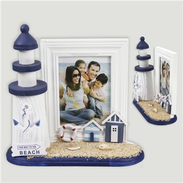 Portafoto madera con base. Faro+Arena. 20x7x19cm. Foto 7,5x10,5