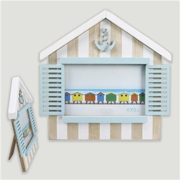 Portafoto horizontal madera. Casita. 23x23cm. Foto 14,5x9