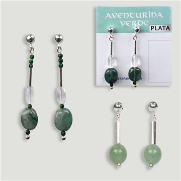Boucles d'oreilles en ARGENT. Aventurine verte. Formes assorties