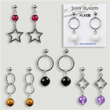 Boucles d'oreilles en argent avec divers minéraux