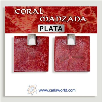 Boucles d’oreilles ARGENT. Corail Pomme. Carré