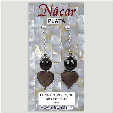Boucles d’oreilles ARGENT. Grenat et Cœur Nacre
