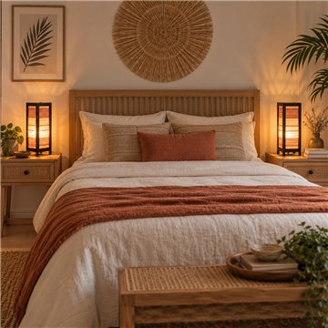 Lampe en bois. Abat-jour en canne. 13x28cm
