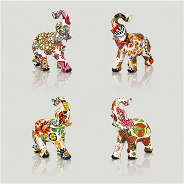 Elephant resin. Painted flowers and leaves. Assorted. 3x7x10cm