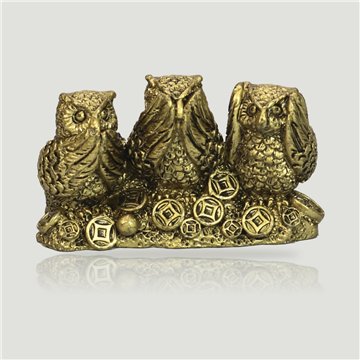 Gold resin owls. NOT HEARING/SEEING/SPEAKING. 7,5x4cm