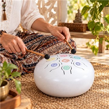 Metal Tam-Tam Drum instrument Chakras + backpack 26 cm.