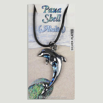 Abalone pendant with cord. 50.  Model: dolphin