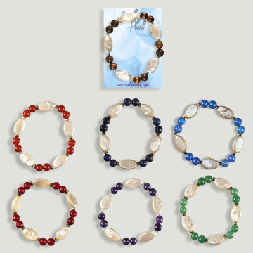 Pulsera. Duo. Perla y minerales surtidos