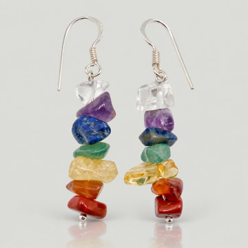 Silver hippy hook earrings with Chakra Chips