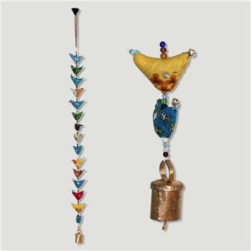 Móvil algodón + campana. 15 pájaros. 70cm