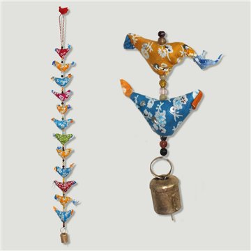 Móvil algodón + campana. 12 pájaros. 70cm