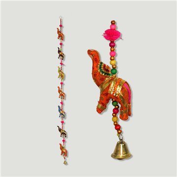 Móvil algodón  y bolitas + campana. 7 elefantes. 110cm