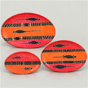 Set/3 platos oval rojo-marron 31,26,20cm