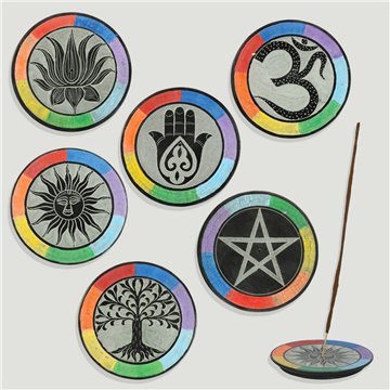 Incense holder dish Stone soap carved Chakra. Assorted models 10cm