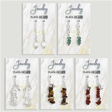 Boucles d’oreilles ARGENT. Minéral et chaînes. Formes assorties
