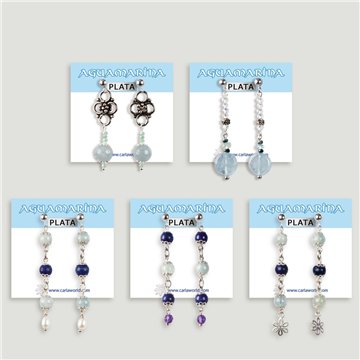 Boucles d’oreilles ARGENT. Aigue-marine. Formes assorties