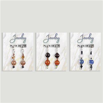 Boucles d’oreilles ARGENT. Minéraux + petits cristaux. Formes assorties