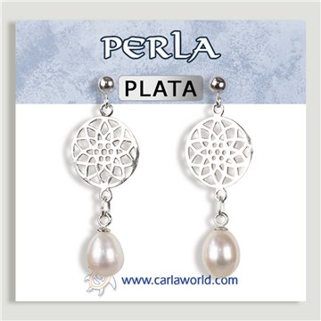 Boucles d’oreilles ARGENT. Perle + Fleur de Vie
