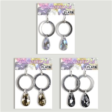 Boucles d’oreilles ARGENT. Cercle + Cristal. Formes assorties
