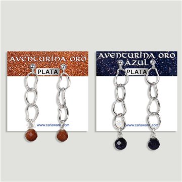Boucles d’oreilles ARGENT. Longue chaîne + minéral. Formes assorties