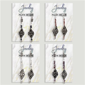 Boucles d’oreilles ARGENT. Vintage + cristal. Formes assorties