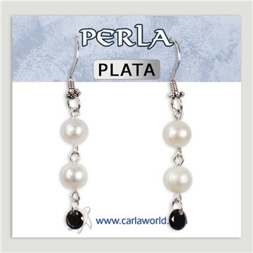 Boucles d’oreilles ARGENT. 2 perles + cristal. Formes assorties