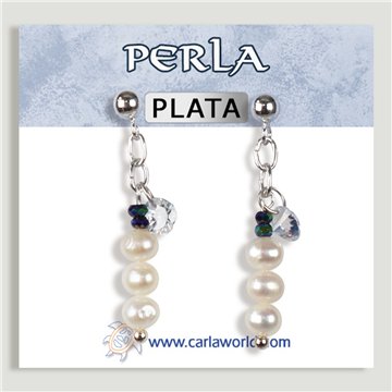 Boucles d’oreilles ARGENT. Petite perle + cristal. Formes assorties