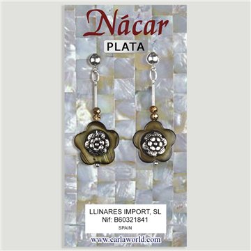 Boucles d’oreilles ARGENT. Fleur en nacre + cristal