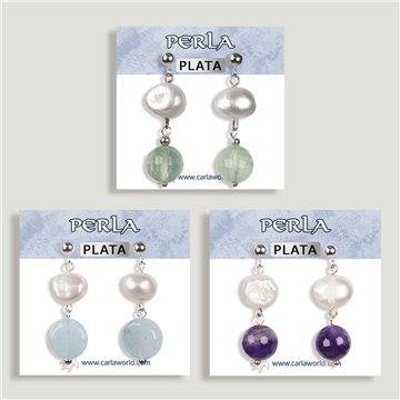 Boucles d’oreilles ARGENT. Perle + minéral assorti. Formes assorties
