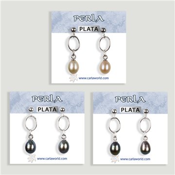 Boucles d’oreilles ARGENT. Perle + anneau ovale