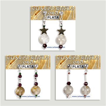 Boucles d’oreilles ARGENT. Quartz Rutile. Formes assorties