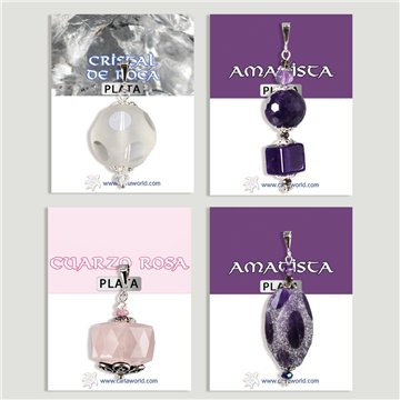 Pendentif ARGENT. Minéraux assortis. Formes assorties