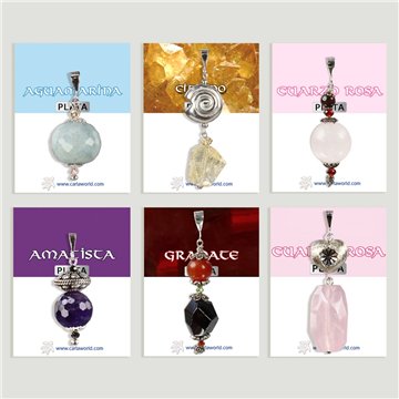 Pendentif ARGENT. Minéraux assortis. Formes assorties
