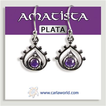 Boucles d’oreilles ARGENT. Améthyste. Goutte avec cabochon.