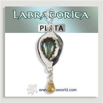 Pendentif ARGENT. Labradorite. Pierre taillée