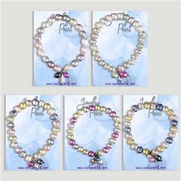 Pulseira. Pérola colorida + charms de pérolas. Sortidas