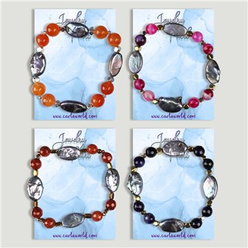 Pulseira Duo. Pérola cinzenta + minerais sortidos. Sortidas