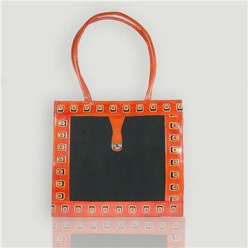 Bolso piel vacuno y lona Modelo cuadrado claro-lat