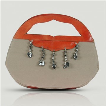 Sac en cuir de bovin et en toile Modèle clair avec pendentif