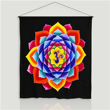 Tela algodón Chakra negro OHM flor. 1x1,10m