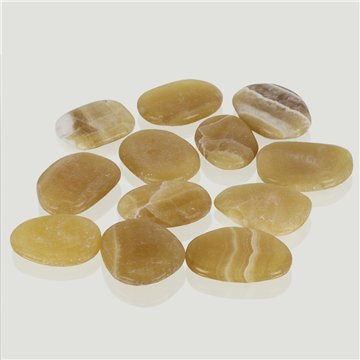 Polished flat tumbled stone. Amber Calcite. Approx. 3-4cm