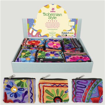 BOHEMIAN STYLE. Cotton flower coin purse. Assorted. 12x9cm