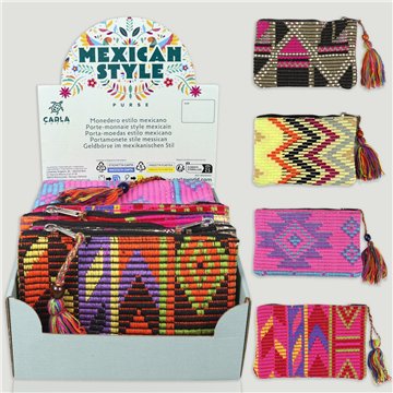 MEXICAN STYLE. Cotton pompom coin purse. Assorted. 18x12cm