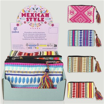 MEXICAN STYLE. Porte-monnaie en coton pompon. Assortis. 18x12cm