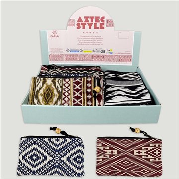 AZTEC STYLE. Porte-monnaie en coton boule. Assortis. 22x12cm