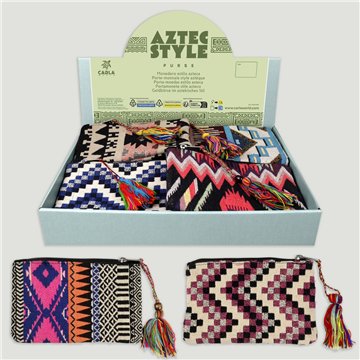 AZTEC STYLE. Porte-monnaie en coton pompon. Assortis. 22x12cm